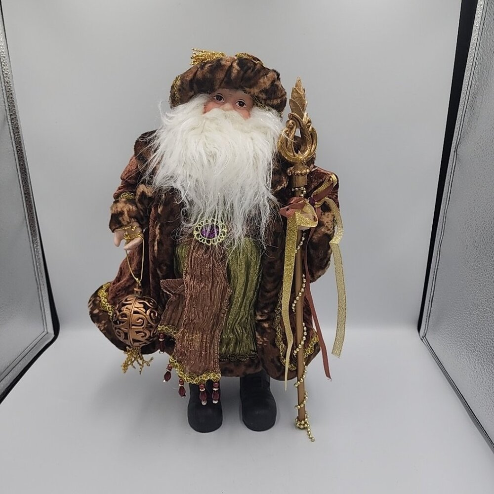 Standing Old World Christmas Santa 16" Staff Globe Brown Green